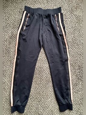 Women's Black Track Jogger Pants with Rose Gold Stripe